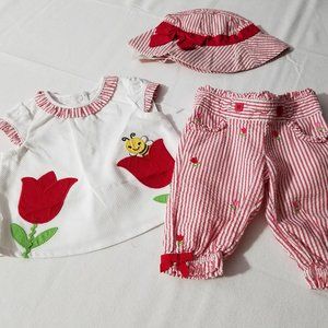 Gymboree Too Cute Tulip 0-3 Month NWT Hat & Shirt, USED pants set.